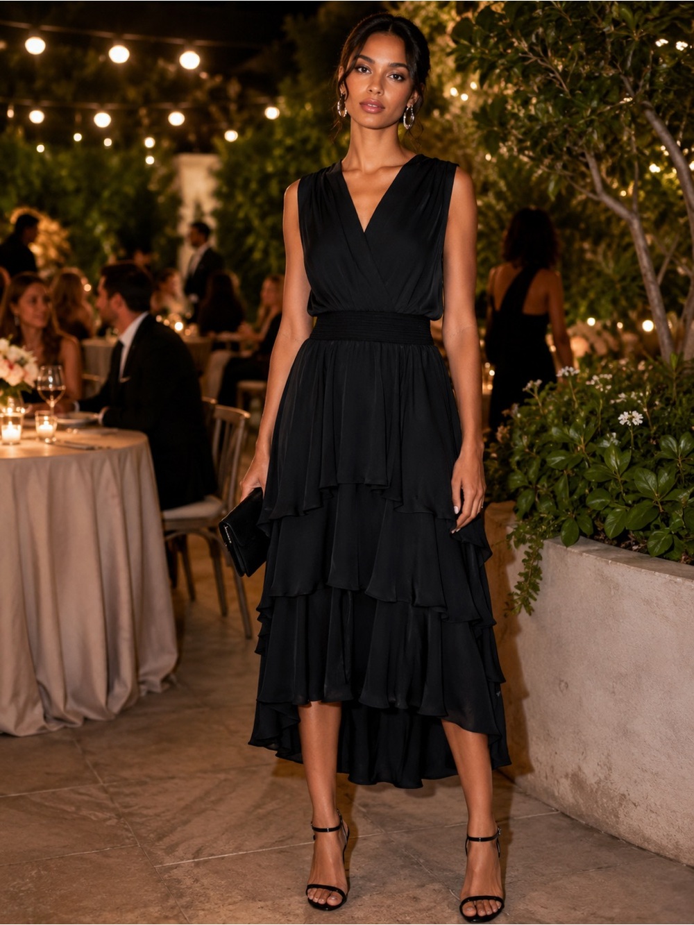 Steve Madden Black Tiered Hi-Lo Midi Dress NWT XS Sleeveless